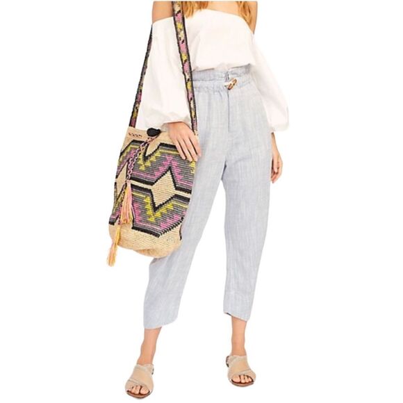 Free People Paradise High Rise Blue Pants Size Small Cotton Linen Blend - Picture 12 of 12